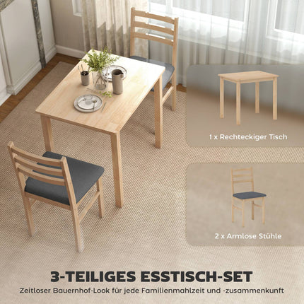 Ensemble de salle à manger 3 pièces avec 2 chaises, gain de place, en bois
