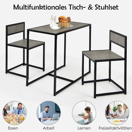3-teilige Essgruppe mit kompaktem Tisch und 2 Stühlen, Grau