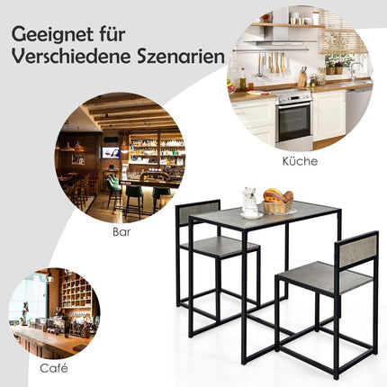 3-teilige Essgruppe mit kompaktem Tisch und 2 Stühlen, Grau