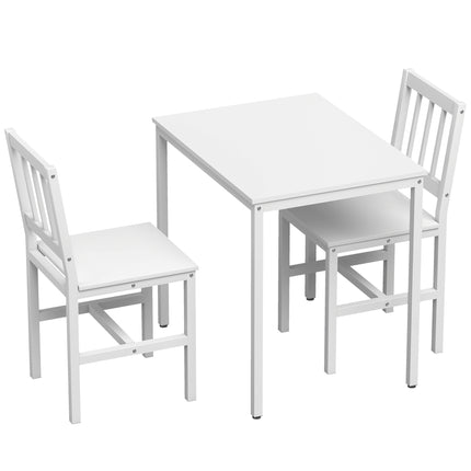 3-Piece Dining Set with Rectangular Table and 2 Chairs, 80 x 60 cm, White