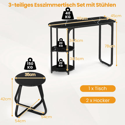 Ensemble de salle à manger 3 pièces avec table et 2 tabourets, gain de place