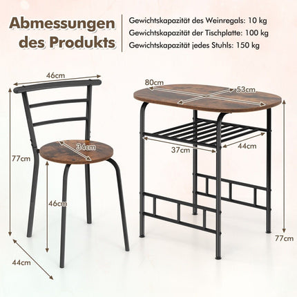 3-teiliges Esszimmer-Set mit Tisch und 2 Stühlen, platzsparend