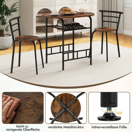 3-teiliges Esszimmer-Set mit Tisch und 2 Stühlen, platzsparend
