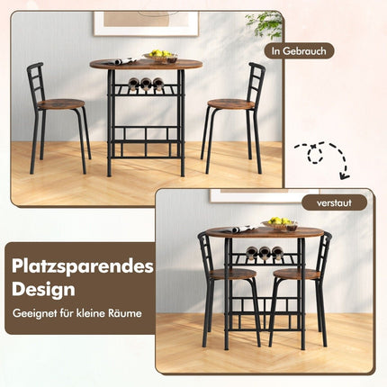 3-teiliges Esszimmer-Set mit Tisch und 2 Stühlen, platzsparend