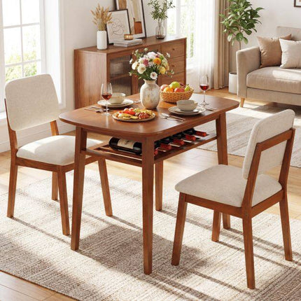 Ensemble de salle à manger 3 pièces avec chaises rembourrées, beige/naturel