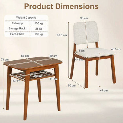 Ensemble de salle à manger 3 pièces avec chaises rembourrées, beige/naturel