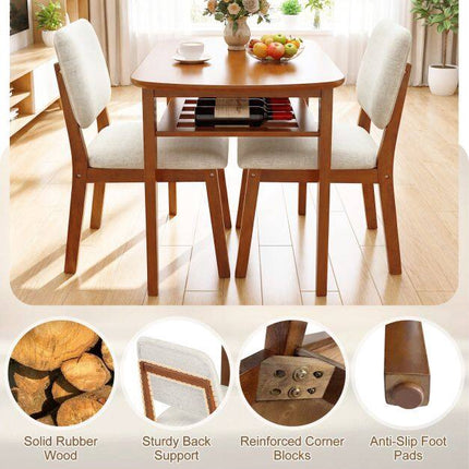Ensemble de salle à manger 3 pièces avec chaises rembourrées, beige/naturel