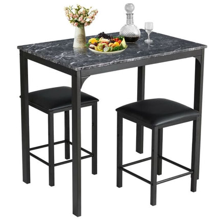Ensemble de salle à manger 3 pièces, table et 2 tabourets en similicuir, noir