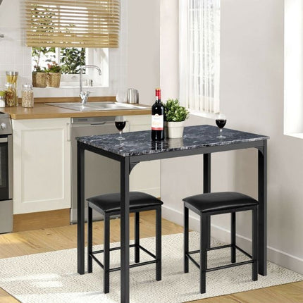 Ensemble de salle à manger 3 pièces, table et 2 tabourets en similicuir, noir