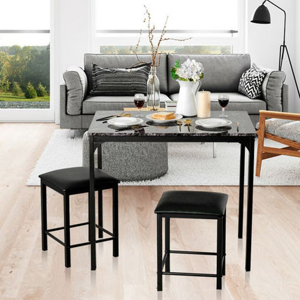 Ensemble de salle à manger 3 pièces, table et 2 tabourets en similicuir, noir