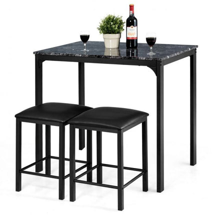 Ensemble de salle à manger 3 pièces, table et 2 tabourets en similicuir, noir