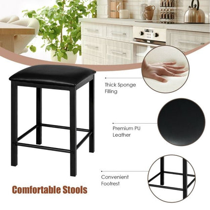 Ensemble de salle à manger 3 pièces, table et 2 tabourets en similicuir, noir