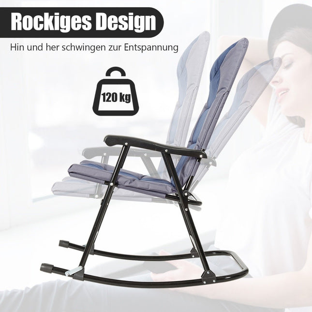 3-teiliges klappbares Bistro-Set für den Außenbereich, Schaukelstühle mit Tisch, Blau + Grau