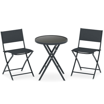 Ensemble bistro pliant 3 pièces avec table en verre - Noir