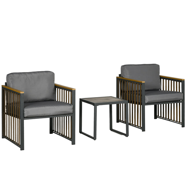 3-teiliges Garten-Bistro-Set in Grau – Stühle und Tisch mit Kissen