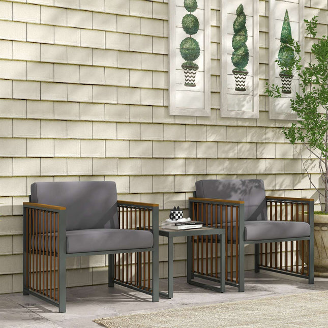 3-teiliges Garten-Bistro-Set in Grau – Stühle und Tisch mit Kissen