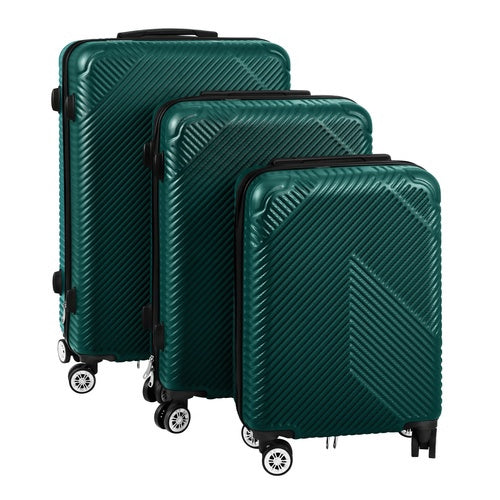 Ensemble de bagages 3 pièces en ABS vert avec roues à 360°