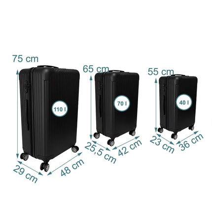 Ensemble de 3 valises rigides à roulettes multidirectionnelles