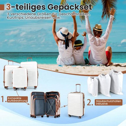 Ensemble de 3 valises rigides avec serrure TSA, blanches