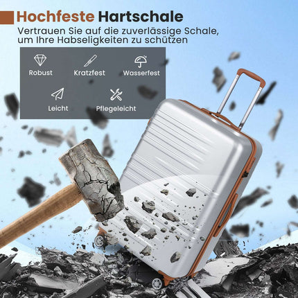 3-teiliges Hartschalen-Kofferset mit TSA-Schloss, Silber