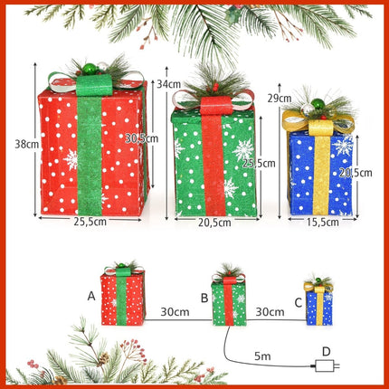 Coffrets cadeaux de Noël LED en 3 parties avec 52 lumières blanc chaud