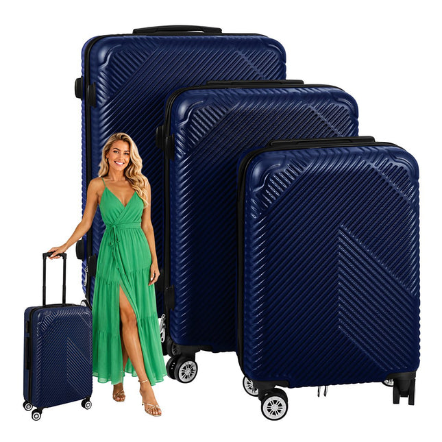 Ensemble de 3 valises bleu marine - Coque rigide, roulettes pivotantes