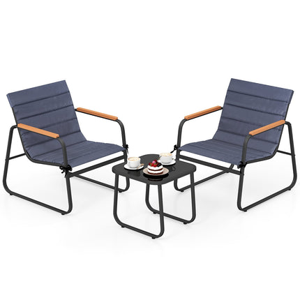 3-teiliges Outdoor-Bistro-Set mit Kissen und Glastisch