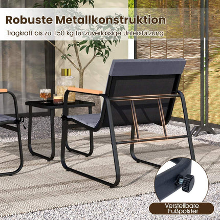 3-teiliges Outdoor-Bistro-Set mit Kissen und Glastisch