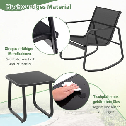 Ensemble bistro d'extérieur 3 pièces avec chaises berçantes et table