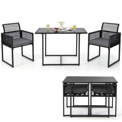 Ensemble de salle à manger d'extérieur 3 pièces avec dossier pliant et coussin de siège, ensemble de meubles de patio