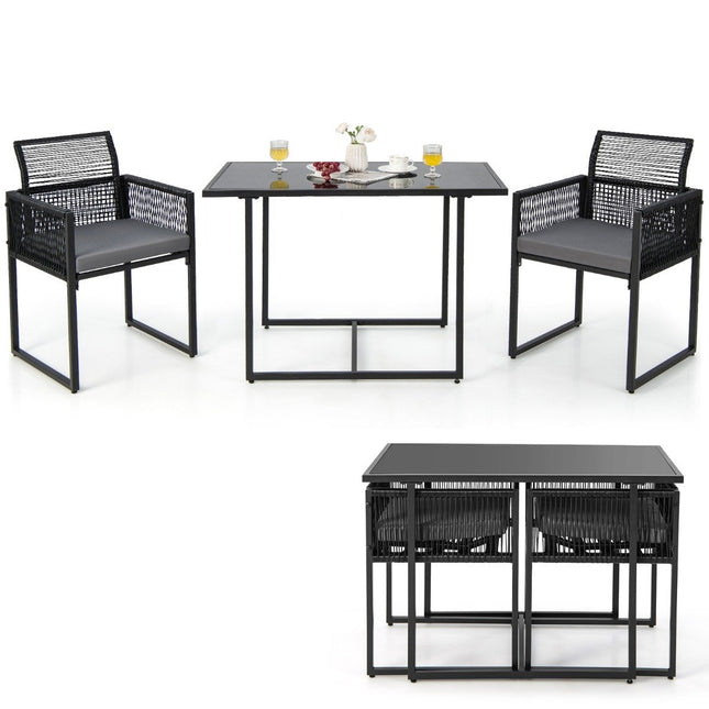 Ensemble de salle à manger d'extérieur 3 pièces avec dossier pliant et coussin de siège, ensemble de meubles de patio