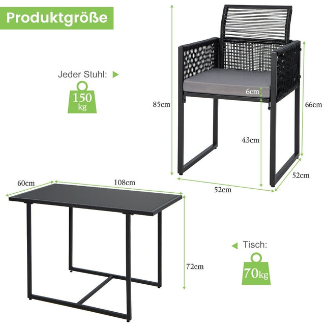 Ensemble de salle à manger d'extérieur 3 pièces avec dossier pliant et coussin de siège, ensemble de meubles de patio