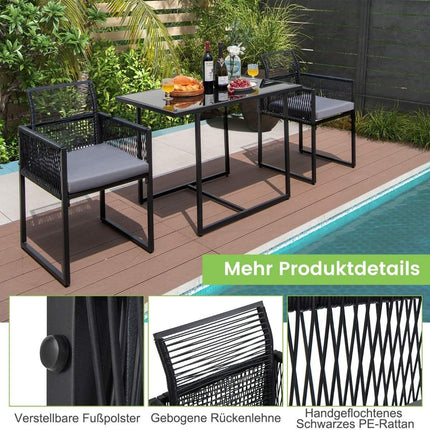 Ensemble de salle à manger d'extérieur 3 pièces avec dossier pliant et coussin de siège, ensemble de meubles de patio