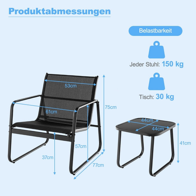 Ensemble de mobilier de jardin 3 pièces avec chaises et table