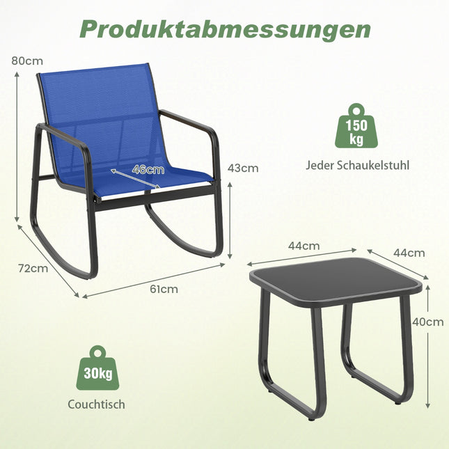 3-teiliges Outdoor-Schaukelmöbel-Set mit Tisch, Blau