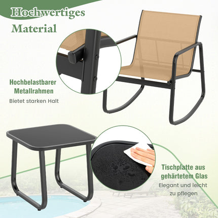 Ensemble de mobilier de jardin à bascule 3 pièces avec table et chaises
