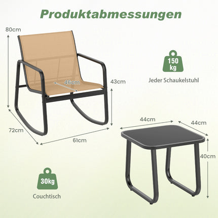 Ensemble de mobilier de jardin à bascule 3 pièces avec table et chaises