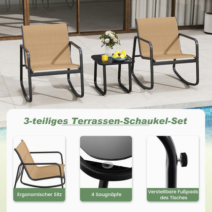 Ensemble de mobilier de jardin à bascule 3 pièces avec table et chaises
