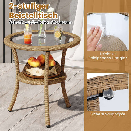 Ensemble de patio 3 pièces en rotin PE avec coussins et table
