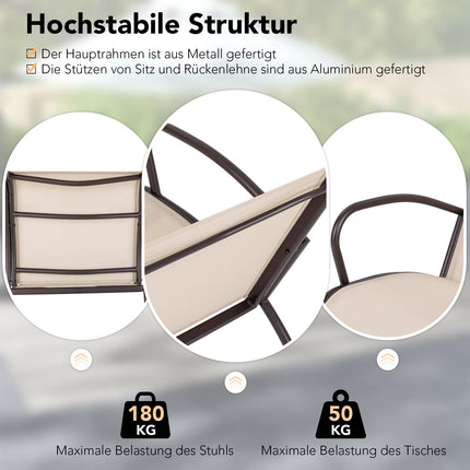 3-teiliges Terrassenset mit 2 Stühlen und Tisch, ergonomische Sitze