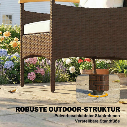 3-teiliges Rattan-Bistro-Set mit Kissen und Holztisch