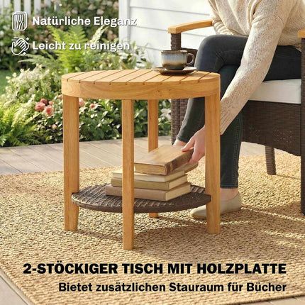 3-teiliges Rattan-Bistro-Set mit Kissen und Holztisch