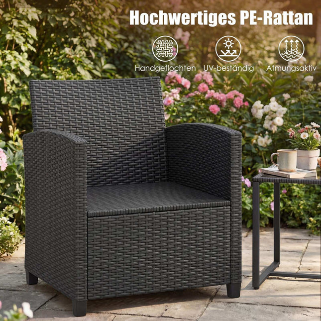 Ensemble de mobilier de jardin en rotin 3 pièces avec coussins