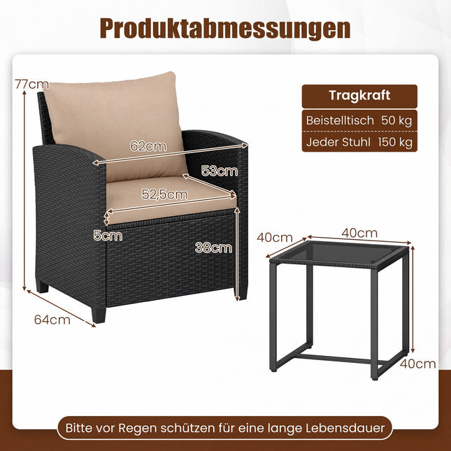 Ensemble de mobilier de jardin en rotin 3 pièces avec coussins