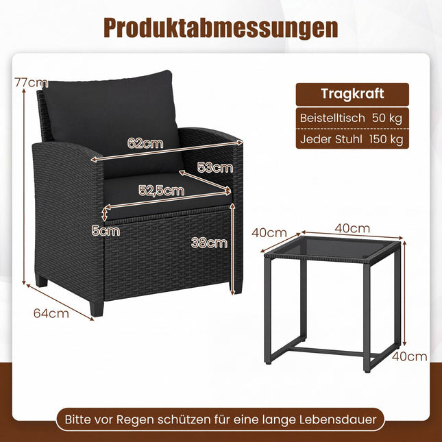 3-teiliges Rattan Outdoor-Möbelset mit Kissen