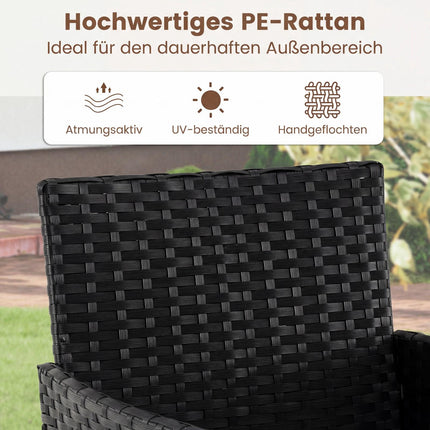 Ensemble de patio en rotin 3 pièces avec coussins et table en verre