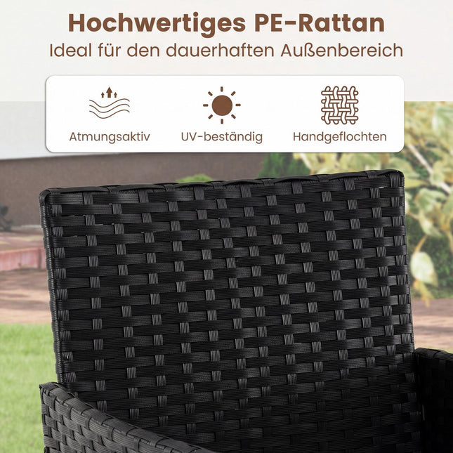 Ensemble de patio en rotin 3 pièces avec coussins et table en verre