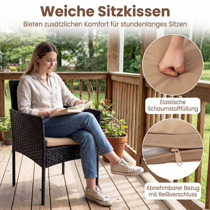 Ensemble de patio en rotin 3 pièces avec coussins et table en verre