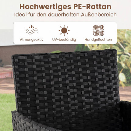 3-teiliges Rattan-Loungeset mit Kissen und Glastisch