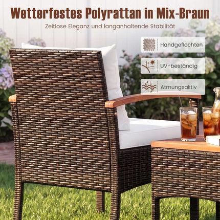 Ensemble de patio en rotin 3 pièces avec coussins et table d'appoint